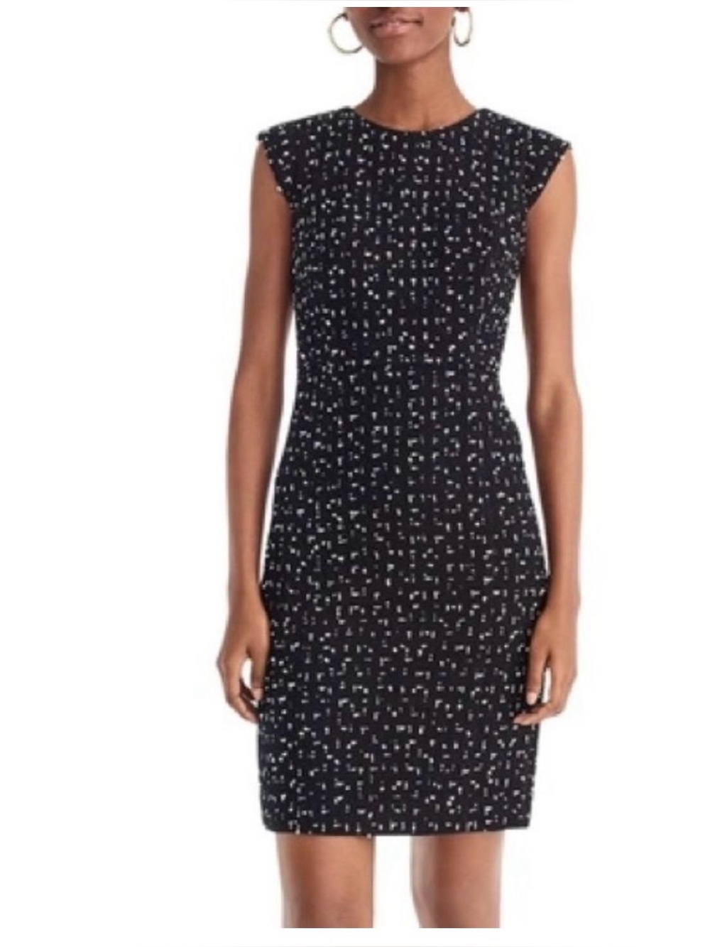 J. Crew Tweed Cap Sleeve Sheath dress in deep navy ivory size 14T